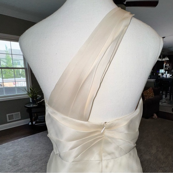 Tony Hamaway One Shoulder Silk Satin Organza Mermaid Style Wedding Gown Size 0 - Picture 8 of 17